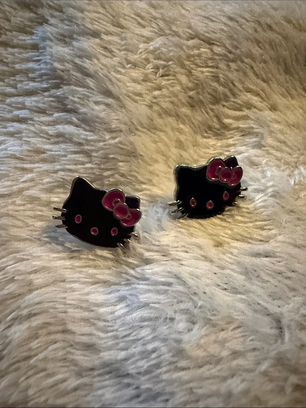 Adorable Hello Kitty Black & Pink Stud Earrings